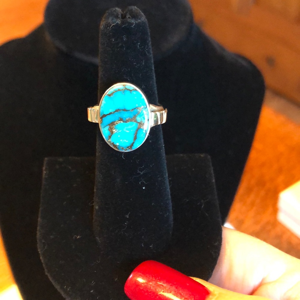 Larger Gold Veined Turquoise .925 Silver Ring